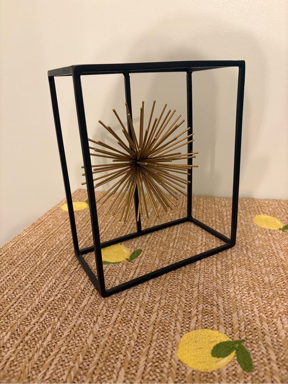 Modern Gold Starburst Urchin Black Metal Cage Tabletop Sculpture Shelf Decor 9"